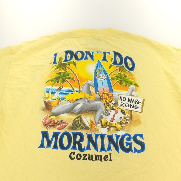 Ron Jon Surf Shop Shirt Mens XL Yellow I Don't Do Mornings Cozumel Shark Graphic - Picture 9 of 11